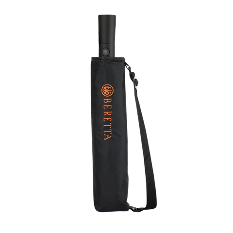 Parapluie Beretta Foldable avec système d'ouverture automatique, compact et pliant pour un transport facile. Idéal pour une protection rapide contre la pluie, avec une housse dotée d'une bandoulière ajustable pour un transport pratique.