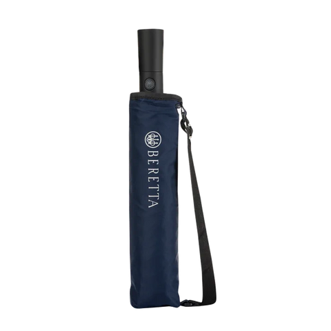 Parapluie Beretta Foldable avec système d'ouverture automatique, compact et pliant pour un transport facile. Idéal pour une protection rapide contre la pluie, avec une housse dotée d'une bandoulière ajustable pour un transport pratique.