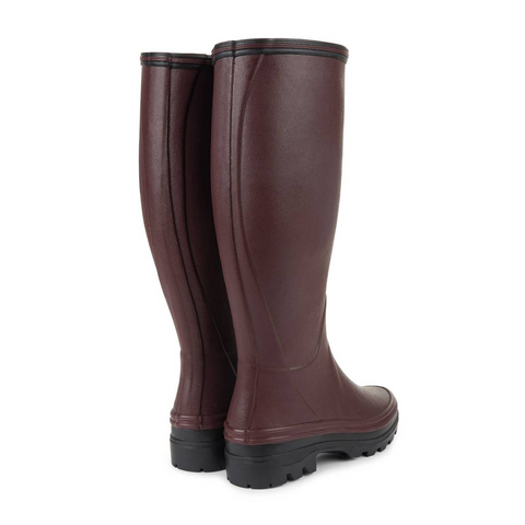 Bottes en caoutchouc naturel pour la marche à la campagne avec doublure en jersey poly-coton ultra-résistante et semelle bi-densité antichoc Le Chameau, offrant confort et adhérence tout terrain, imperméables et fabriquées artisanalement.