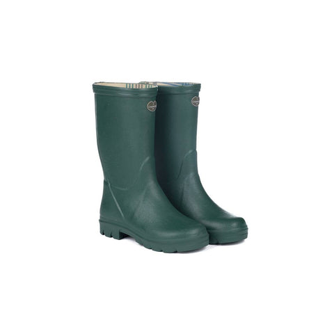Bottes pour enfants Le Chameau confectionnées à la main avec caoutchouc Chamolux et doublées jersey, parfaites pour aventures en plein air, offrant confort, imperméabilité et style.