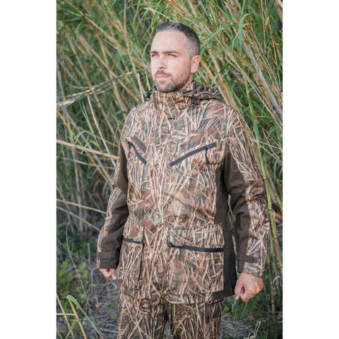 "Veste Somlys Multihunt roseaux 475W, conçue pour la chasse avec camouflage efficace."