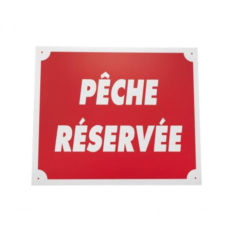 Panneau de signalisation 'Pêche réservée' Januel en aluminium, dimensions 25x30 cm, fond blanc avec texte noir, idéal pour délimiter les zones de pêche privées ou réglementées, résistant aux intempéries et facile à installer sur divers supports