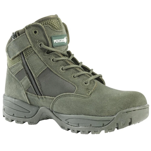 Chaussure Cityguard Megatech 6 One Zip EVO en cuir et nubuck kaki, adaptée pour professionnels, dotée d'une fermeture zippée et semelle antidérapante pour stabilité sur terrains difficiles