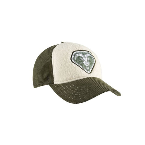 Casquette Bergara Umak ajustable et unisexe, idéale pour la chasse et les activités de plein air avec protection solaire en design olive et blanc, polaire bouclée et velours côtelé, disponible sur Shopify