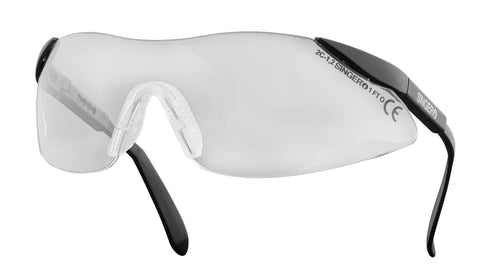 Lunettes de protection Singer Safety avec branches réglables, oculaires translucides antibuée pour vision claire, légères et durables pour confort prolongé dans divers environnements de travail, idéales pour utilisateurs sur chantiers, ateliers et laboratoires.