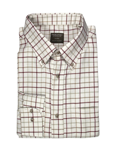 Chemise Jack Pyke Chasse Carreaux Bleu en gros plan montrant le motif à carreaux et la qualité des coutures, parfaite pour la chasse, la randonnée et les activités de plein air, offrant confort et style classique.