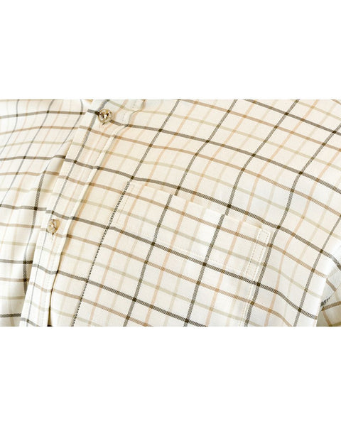 Chemise Jack Pyke Chasse Carreaux Bleu en gros plan montrant le motif à carreaux et la qualité des coutures, parfaite pour la chasse, la randonnée et les activités de plein air, offrant confort et style classique.