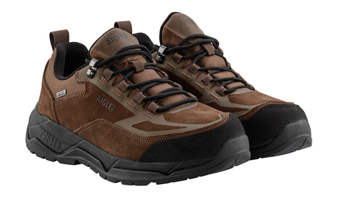 Chaussures basses Aigle Palka Low MTD pour randonnée légère, légères et confortables, avec membrane MTD imperméable et respirante, semelle en caoutchouc bi-matière pour adhérence optimale.
