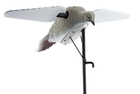 Appelant Europ-Arm pour Tourterelles à Ailes Tournantes en action, accessoire de chasse conçu pour imiter le mouvement d'une tourterelle en vol avec des ailes motorisées pour attirer les oiseaux lors de la chasse