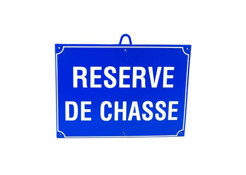 Panneau de signalisation Januel pour zone de chasse réservée, couleur bleue, dimensions 28 x 20 cm, conçu pour une installation facile et résistant aux intempéries, idéal pour sécurité et gestion des espaces de chasse privée.