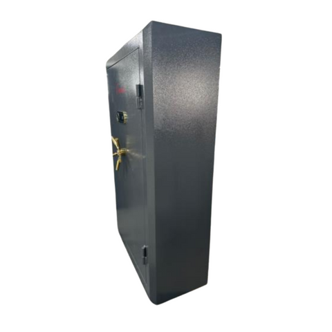 Coffre-fort Maximus 2025 pour armes avec design ergonomique, capacité de stockage de 20 armes, structure en acier robuste et système de verrouillage à 6 cylindres pour sécurité renforcée. Équipé d'un digicode moderne à empreinte digitale, pré-perçages pour fixation, revêtement époxy thermique et poignée ergonomique à cinq branches, idéal pour stockage sécurisé dans n'importe quelle maison ou entreprise.
