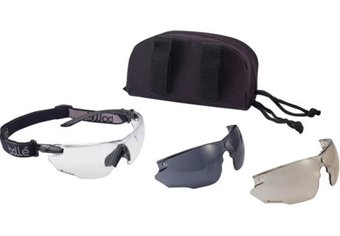 Lunettes BOLLE SAFETY Combat Kit Incolore avec deux écrans interchangeables, harnais ajustable et housse de protection, idéales pour la sécurité visuelle dans les sports extrêmes et les environnements exigeants