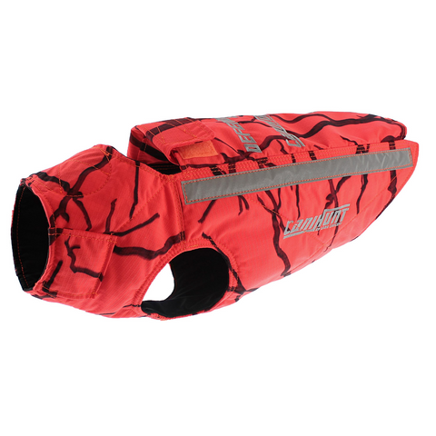 Gilet CaniHunt Protect Defender 2.0 pour chiens de chasse, offrant protection maximale avec design camouflage orange fluo, tissu CORDURA® résistant, ajustement optimal, et visibilité accrue grâce à des bandes réfléchissantes.