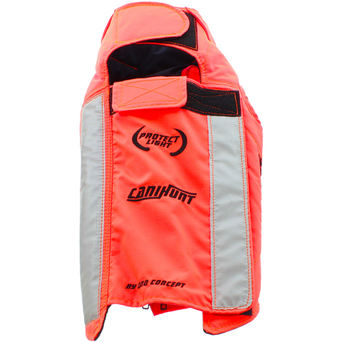 Image du Gilet CaniHunt Protect Light pour TECKEL, spécialement conçu pour les teckels de chasse. Ce gilet léger et souple offre une protection résistante avec un tissu extérieur CORDURA 600 DTEX®, conçu pour résister aux environnements agressifs. Ce vêtement pour chien inclut des tissus anti-perforation et anti-traumatisme, une doublure imperméable et respirante, ainsi que des caractéristiques de sécurité avancées comme une bande réfléchissante et un scratch Velcro® fiable.