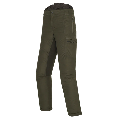 Pantalon Beretta Mull Insulated pour la chasse, imperméable et thermique avec membrane respirante, idéal pour environnements extrêmes, offrant confort et liberté de mouvement, en polyester élastique avec traitement DWR, couleur naturelle pour une chasse discrète.