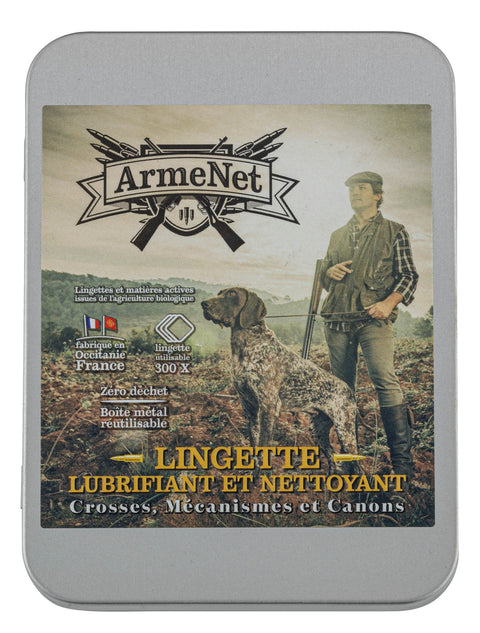 Lingettes Lubrifiant et Nettoyant Armenet Petit Modèle pour nettoyage rapide et lubrification des pièces métalliques, idéales pour armes à feu et équipements nécessitant un entretien régulier, format compact et pratique pour usage nomade.