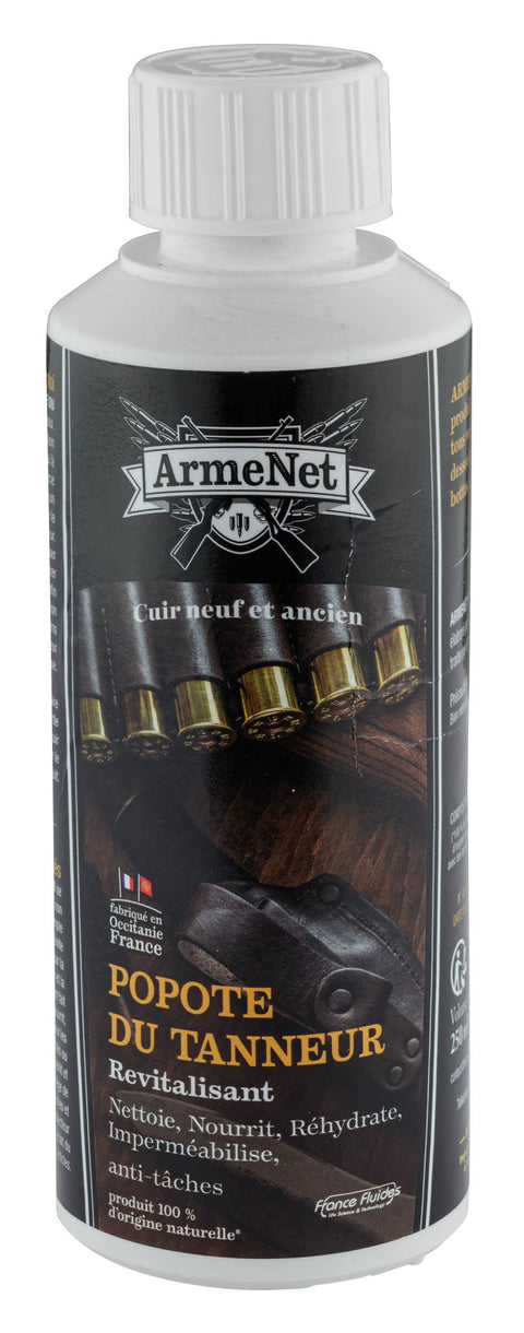 Flacon de Popote du Tanneur Armenet 250ml pour le soin et la restauration du cuir, nourrissant en profondeur, ravivant la couleur et redonnant souplesse aux articles en cuir anciens ou endommagés