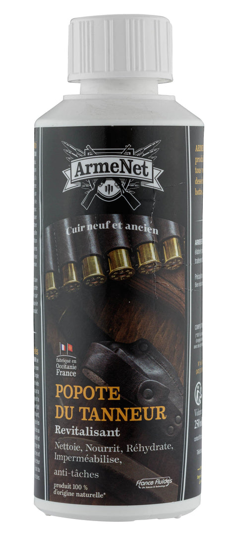 Flacon de Popote du Tanneur Armenet 250ml pour le soin et la restauration du cuir, nourrissant en profondeur, ravivant la couleur et redonnant souplesse aux articles en cuir anciens ou endommagés