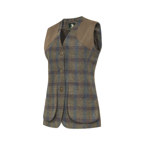 Gilet de chasse pour femme Beretta St James en laine et cachemire, avec détails en faux daim et poches pour plaque anti-recul, idéal pour les battues, alliant confort, protection et élégance