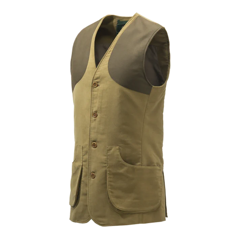 Gilet de chasse Beretta Moleskin Classic en moleskine de qualité avec épaulettes en microsuède, style élégant et traditionnel idéal pour chasse des oiseaux et activités de plein air