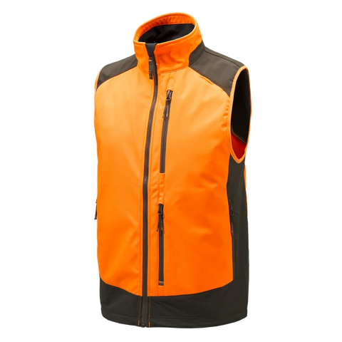 Gilet Beretta Butte Softshell pour hommes, léger et respirant, idéal pour la chasse, avec protection coupe-vent et imperméable, inserts anti-abrasion, conçu pour les activités de plein air, compatible avec le pantalon 4 Way Stretch EVO et Bymark, équipé d'une poche radio et fermeture YKK sécurisée pour une durabilité maximale.
