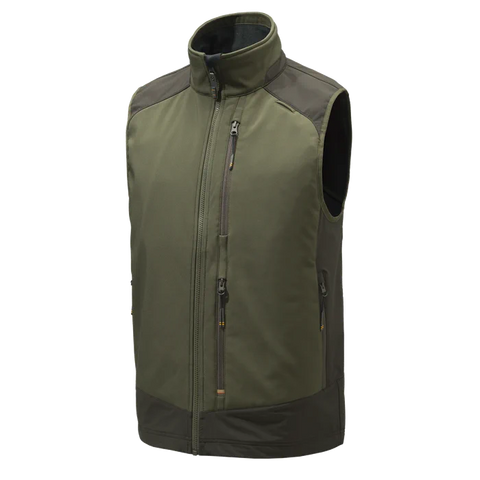 Gilet Beretta Butte Softshell pour hommes, léger et respirant, idéal pour la chasse, avec protection coupe-vent et imperméable, inserts anti-abrasion, conçu pour les activités de plein air, compatible avec le pantalon 4 Way Stretch EVO et Bymark, équipé d'une poche radio et fermeture YKK sécurisée pour une durabilité maximale.