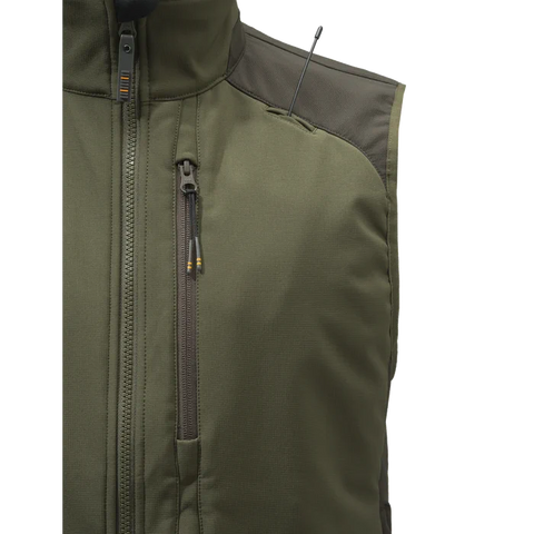 Gilet Beretta Butte Softshell pour hommes, léger et respirant, idéal pour la chasse, avec protection coupe-vent et imperméable, inserts anti-abrasion, conçu pour les activités de plein air, compatible avec le pantalon 4 Way Stretch EVO et Bymark, équipé d'une poche radio et fermeture YKK sécurisée pour une durabilité maximale.