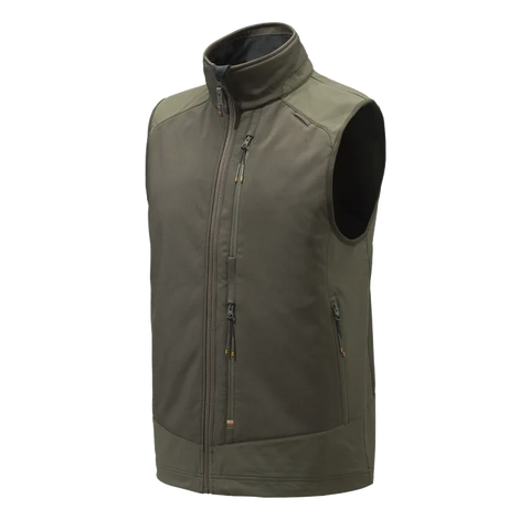 Gilet Beretta Butte Softshell pour hommes, léger et respirant, idéal pour la chasse, avec protection coupe-vent et imperméable, inserts anti-abrasion, conçu pour les activités de plein air, compatible avec le pantalon 4 Way Stretch EVO et Bymark, équipé d'une poche radio et fermeture YKK sécurisée pour une durabilité maximale.
