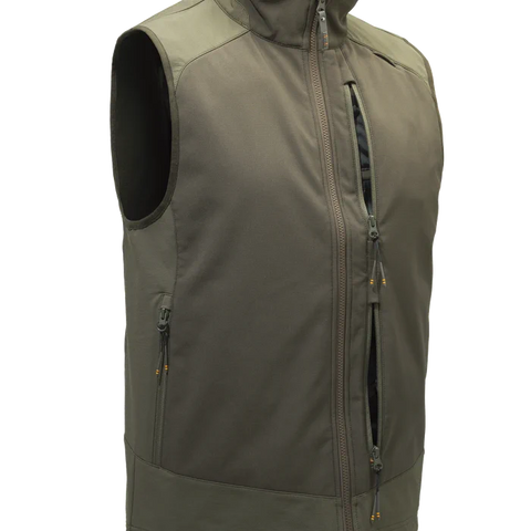 Gilet Beretta Butte Softshell pour hommes, léger et respirant, idéal pour la chasse, avec protection coupe-vent et imperméable, inserts anti-abrasion, conçu pour les activités de plein air, compatible avec le pantalon 4 Way Stretch EVO et Bymark, équipé d'une poche radio et fermeture YKK sécurisée pour une durabilité maximale.