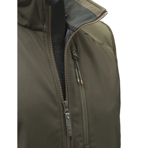 Gilet Beretta Butte Softshell pour hommes, léger et respirant, idéal pour la chasse, avec protection coupe-vent et imperméable, inserts anti-abrasion, conçu pour les activités de plein air, compatible avec le pantalon 4 Way Stretch EVO et Bymark, équipé d'une poche radio et fermeture YKK sécurisée pour une durabilité maximale.