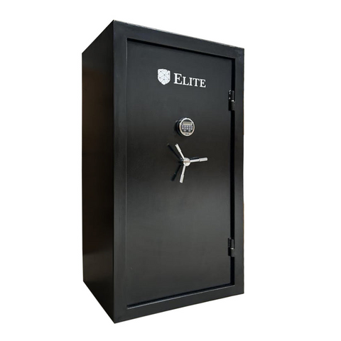 Coffre-fort en acier anti-effraction avec serrure électronique et digicode, équipé de portes renforcées, étagères modulables, et compartiment pour armes, idéal pour la sécurité domestique et professionnelle. Dimensions 150x83x67 cm.