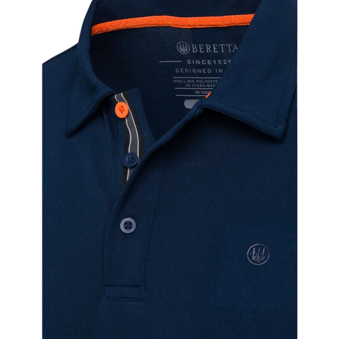 Men's Beretta Tech Corporate Polo in Polartec Delta fabric, offering eco-friendly, lightweight, and breathable performance for outdoor activities and daily use.