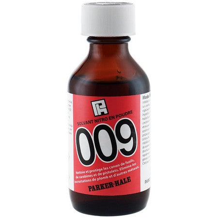 Bouteille de Nitro Solvent 009 de PARKER HALE de 100ml, nettoyant professionnel pour un entretien efficace des armes à feu, dissout poudre, plomb, cuivre, protège contre la corrosion