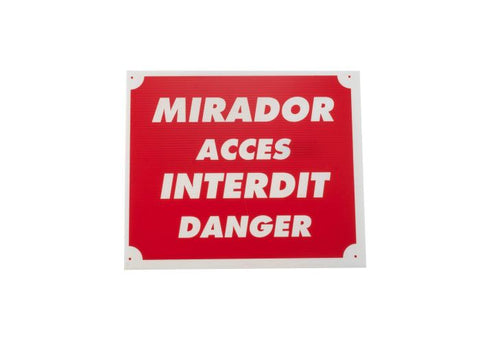 Panneau de signalisation Januel 'Mirador Accès Interdit' en Akylux mesurant 25 x 30 cm, conçu pour garantir la sécurité autour des zones de chasse, avec une impression de haute qualité pour une visibilité accrue, facile à installer et résistant aux intempéries.