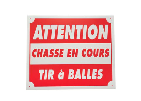 Panneau de signalisation Januel pour chasse en cours avec tir à balles, mesure 25x30 cm, couleur jaune avec lettres noires pour une excellente visibilité, conçu pour être durable et facile à installer dans des zones à risques, afin de garantir la sécurité des passants et des randonneurs en alertant sur la chasse active.