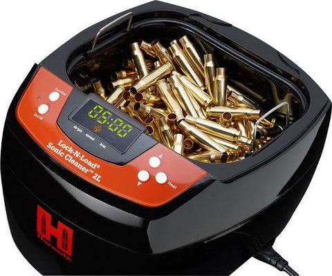 Nettoyeur à ultra-sons Lock-N-Load 2 litres avec élément chauffant, conçu pour un nettoyage rapide et efficace des étuis de munitions, adapté pour étuis de 5,56 mm et .308 Win, avec minuterie réglable et solution One Shot Sonic Clean pour élimination de résidus carbonés