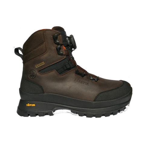 Chaussures Beretta Arabuko GTX robustes en Nubuck pour terrains escarpés avec système de maintien BOA et membrane GORE-TEX offrant imperméabilité et respirabilité, idéales pour aventuriers et chasseurs.