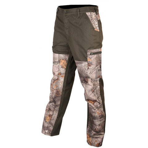 Pantalon enfant pour randonnée et activités outdoor, fabriqué en tissu polyester coton avec renforts en Nano-Ripstop très robuste, présentant des poches zippées et une coupe fuseau. Disponible en tailles pour les 6 à 16 ans, et en couleur vert/orange.