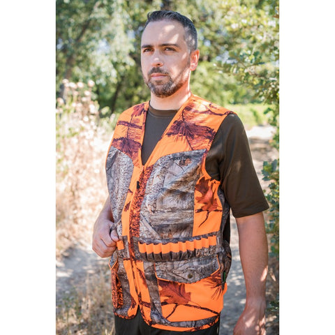 "Gilet Treeland camo orange / forest Cal.20 T600CAL20, idéal pour la chasse avec munitions calibre 20."