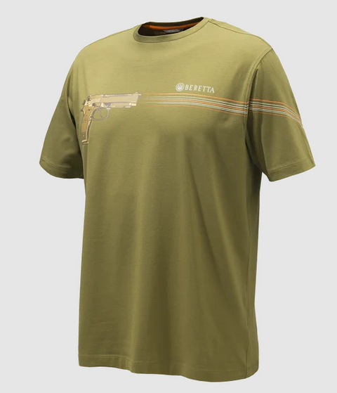 T-shirt homme en coton élastique Beretta 92 avec graphisme distinctif, idéal pour l'entraînement, les activités en extérieur et l'usage quotidien, offrant confort et flexibilité dans un style polyvalent.