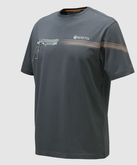 T-shirt homme en coton élastique Beretta 92 avec graphisme distinctif, idéal pour l'entraînement, les activités en extérieur et l'usage quotidien, offrant confort et flexibilité dans un style polyvalent.