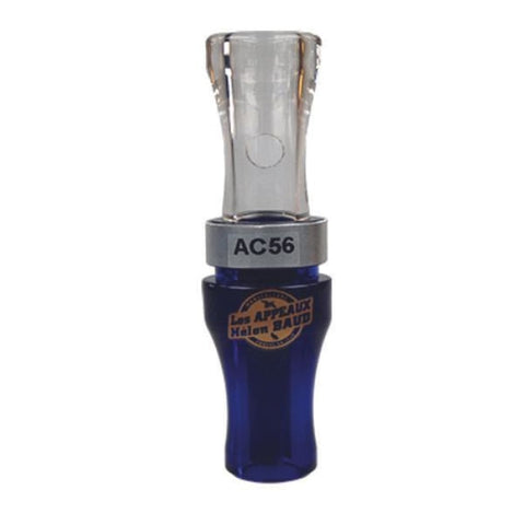 Un appeau corneille de couleur bleu foncé avec une structure en polycarbonate et une bague en aluminium, conçu pour attirer les corvidés lors des sessions de chasse, offrant robustesse et efficacité grâce à sa composition en polyamide renforcé de fibres.