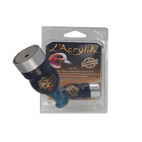 Appeau Canard Siffleur Femelle en vert et aluminium pour chasse, fabriqué en polycarbonate et polyamide avec une bague en aluminium, outil idéal pour attirer les canards dans vos activités de chasse ou d'ornithologie.