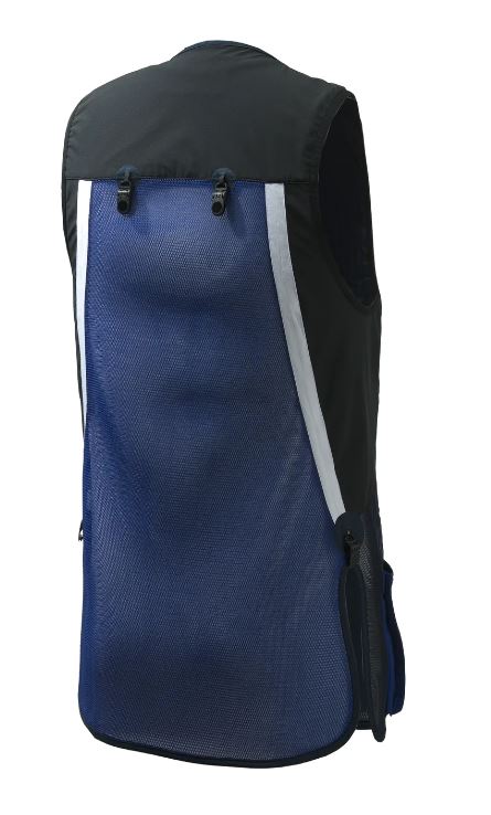 Gilet Beretta Uniform Pro 20.20 pour tir sportif, respirant et ajustable, conçu avec un filet 3D élastique pour une ventilation optimale et un confort supérieur, idéal pour les compétitions de tir, featuring poches avant extensibles et bande d'épaule en microsuède perforée