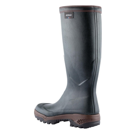 Bottes Aigle Parcours II en bronze offrant confort et résistance, idéales pour les excursions en plein air, fabriquées en caoutchouc naturel avec doublure en polyester et semelle anti-fatigue imperméable