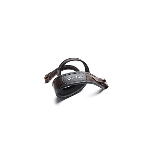 bretelle écharpe Strasser en cuir véritable marron avec un logo brodé à la main, accessoire de mode élégant et de haute qualité pour une utilisation quotidienne ou des occasions spéciales sur Shopify