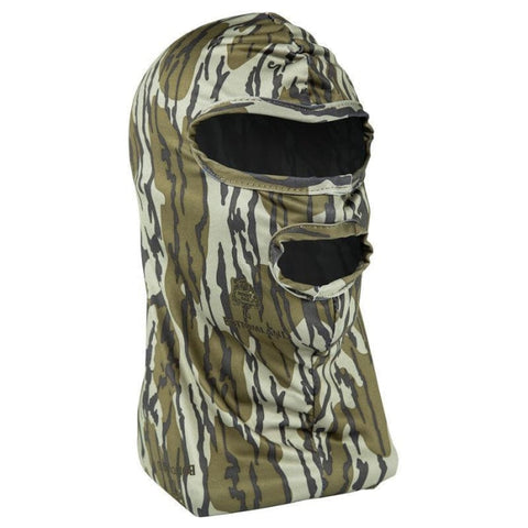 Masque camouflage extensible Bottom Land® pour chasse, adapté aux temps chauds, offre une dissimulation totale du visage et du cou, confortable et silencieux, avec design Mossy Oak Original et technologie d'évacuation de l'humidité, taille unique