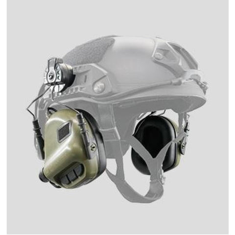 Image de l'EARMOR M31H, protection auditive électronique pour casque FAST MT, avec élimination des bruits nocifs, amplification des sons environnementaux, réduction du bruit NRR22, compatible avec 2 piles AAA, autonomie 350 heures, design pliable élégant, conforme normes CE/ RoSH/ ANSI, étanche IPX-5, idéal pour chasse et tir en toute sécurité auditive.