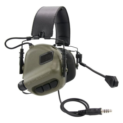 Earmor M32 protection auditive électronique tactique, casque pliable avec microphone amovible pour gauchers et droitiers, réduction de bruit NRR22, amplification bruit ambiant, prise MIL-STD, conforme normes CE et ANSI, étanche IPX-5, idéal pour utilisations militaires et tactiques, alimentation par piles AAA, design ergonomique pour confort prolongé, casque sans PTT ni Talkie Walkie