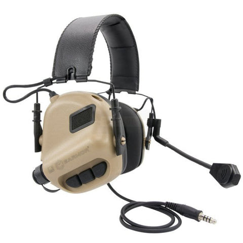 Earmor M32 protection auditive électronique tactique, casque pliable avec microphone amovible pour gauchers et droitiers, réduction de bruit NRR22, amplification bruit ambiant, prise MIL-STD, conforme normes CE et ANSI, étanche IPX-5, idéal pour utilisations militaires et tactiques, alimentation par piles AAA, design ergonomique pour confort prolongé, casque sans PTT ni Talkie Walkie